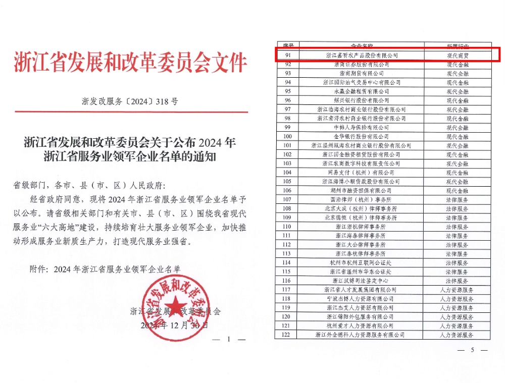 喜報！嘉農股份獲評浙江省服務業領軍企業！